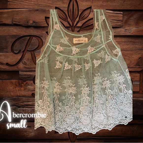 Abercrombie & Fitch Tops - Vintage Y2K Abercrombie & Fitch Seafoam Green Embroidered Sheer Lace Tank